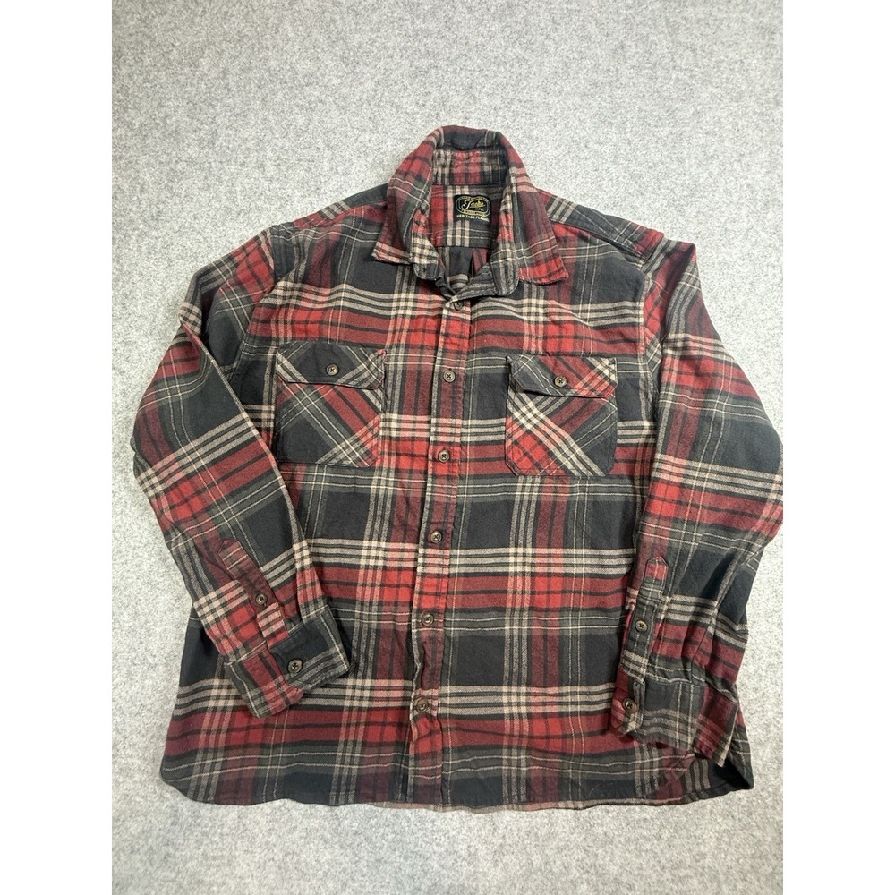 Jachs MFG Heritage Flannel Mens Large Red Black Plaid Cotton Button Shirt